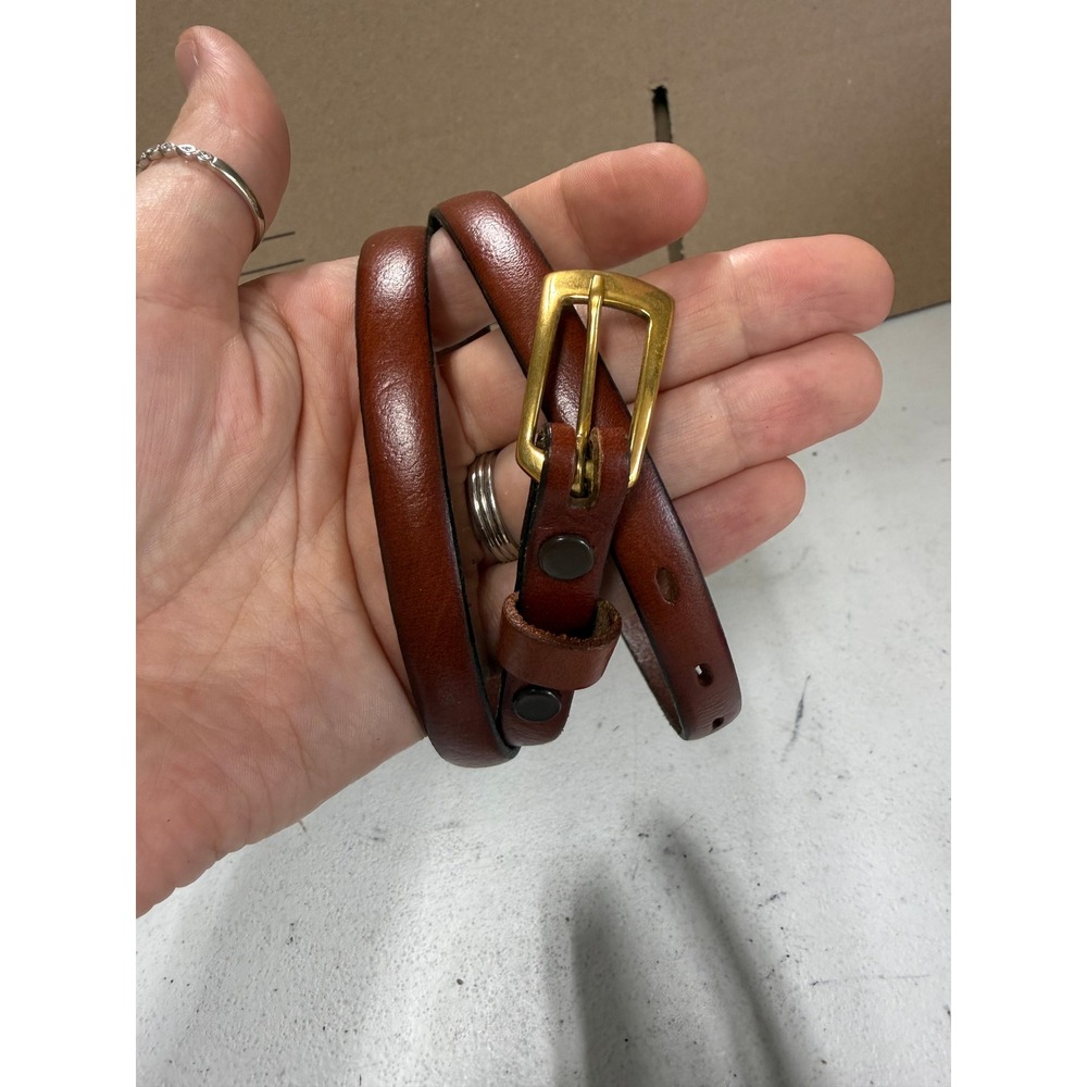 Vintage Thaynewood Brown Steerhide Leather‎ Skinny Belt Gold Buckle Size 28